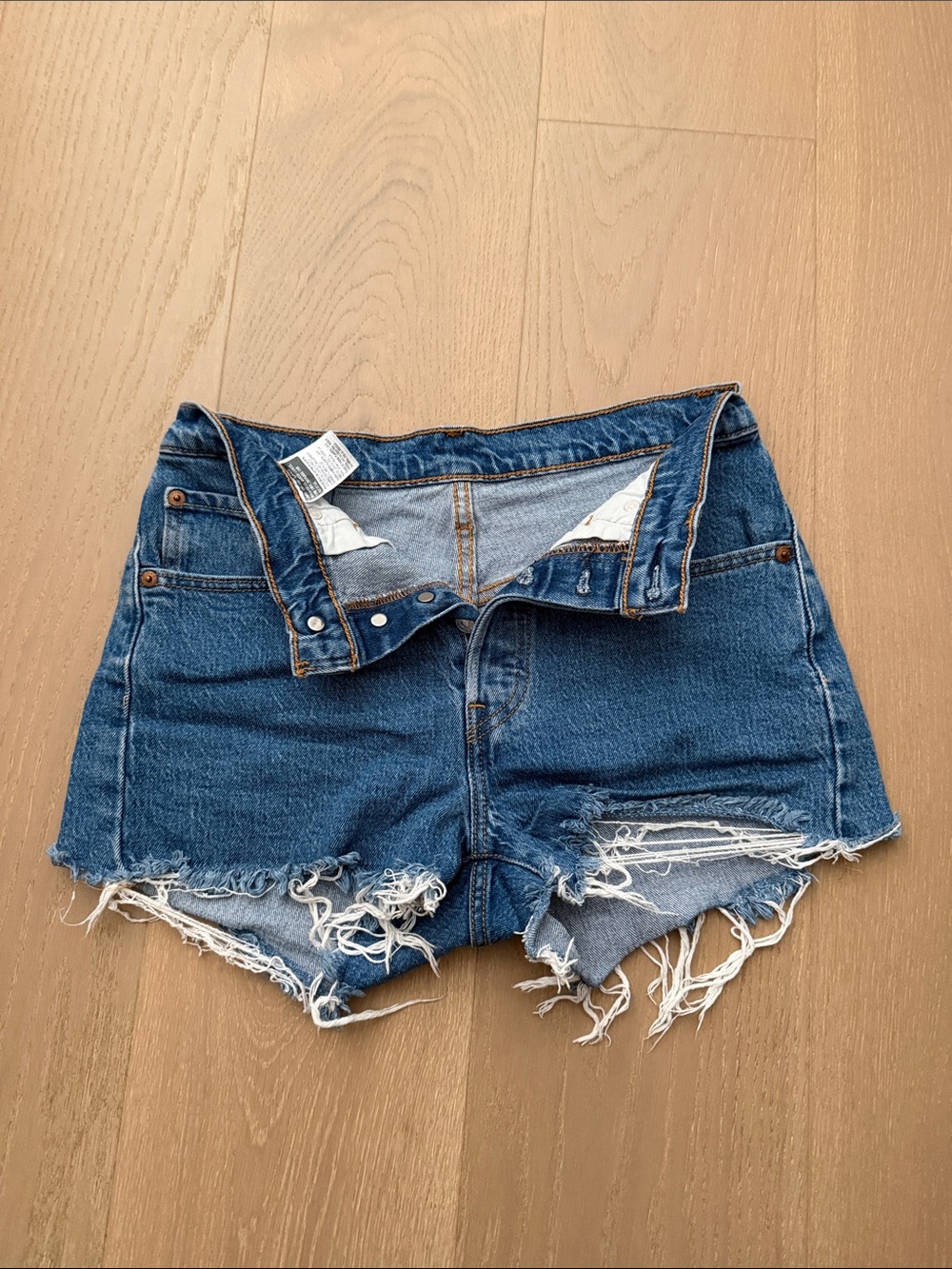 Levi's Dark Blue Distressed Denim Shorts